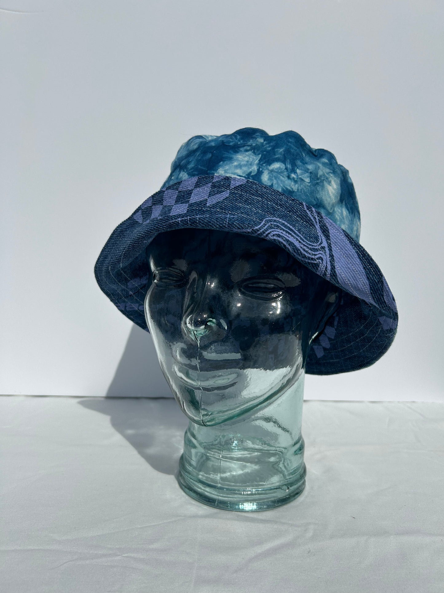 Handmade Reversible Bucket Hat - Medium Purple PB print and Blue Tie-Dye