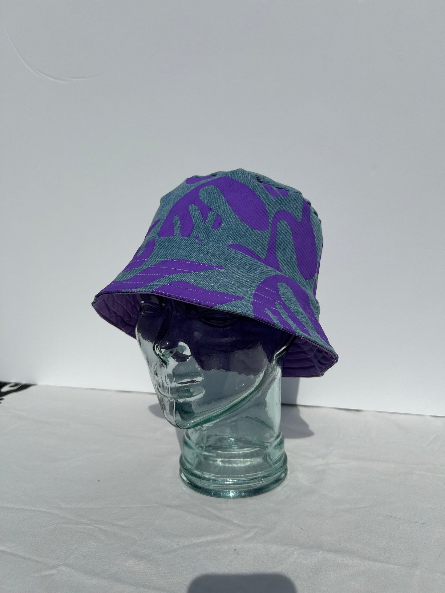 Handmade Reversible Bucket Hat - Medium Purple Cleo Print and Purple cotton