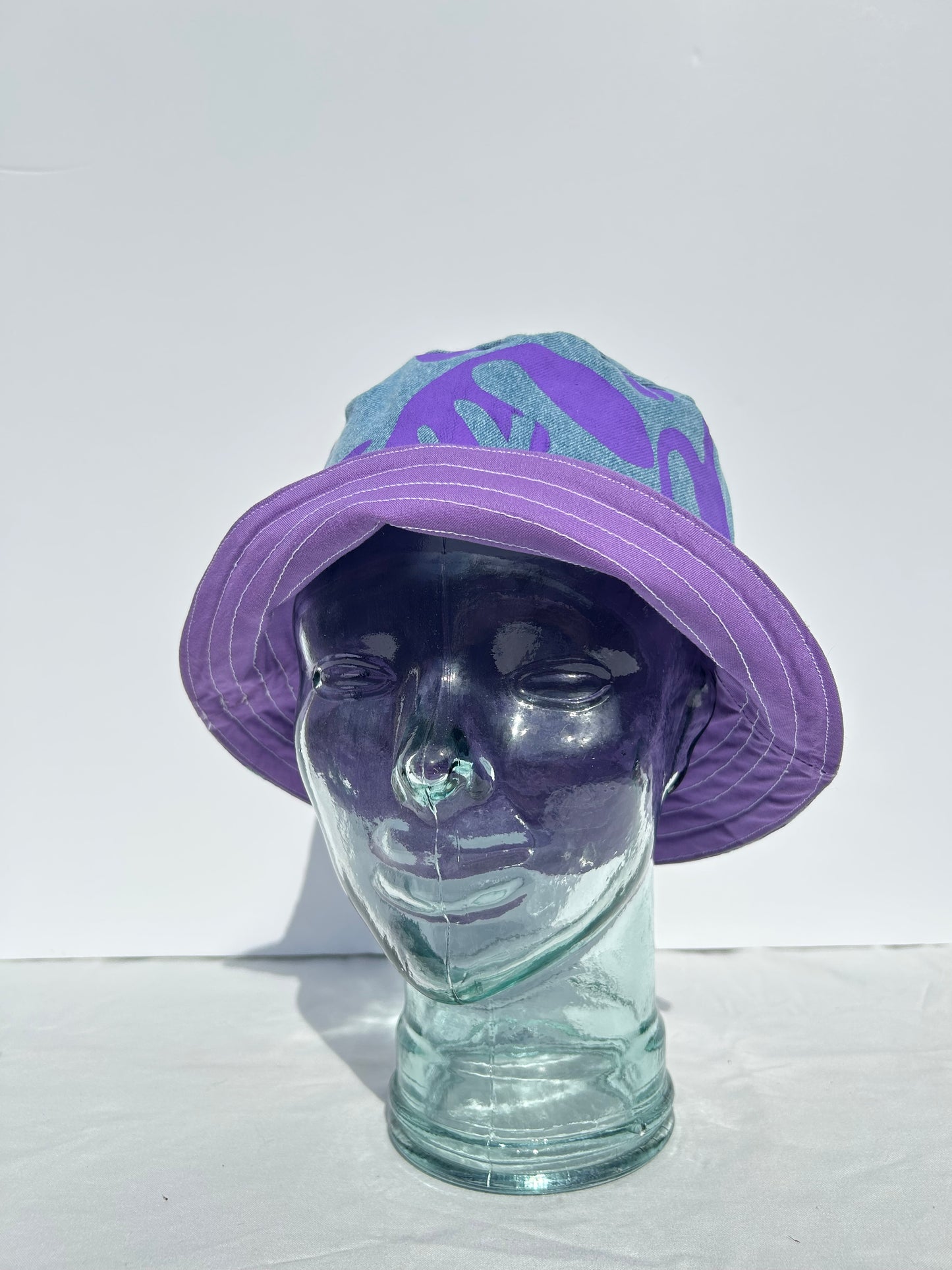 Handmade Reversible Bucket Hat - Medium Purple Cleo Print and Purple cotton