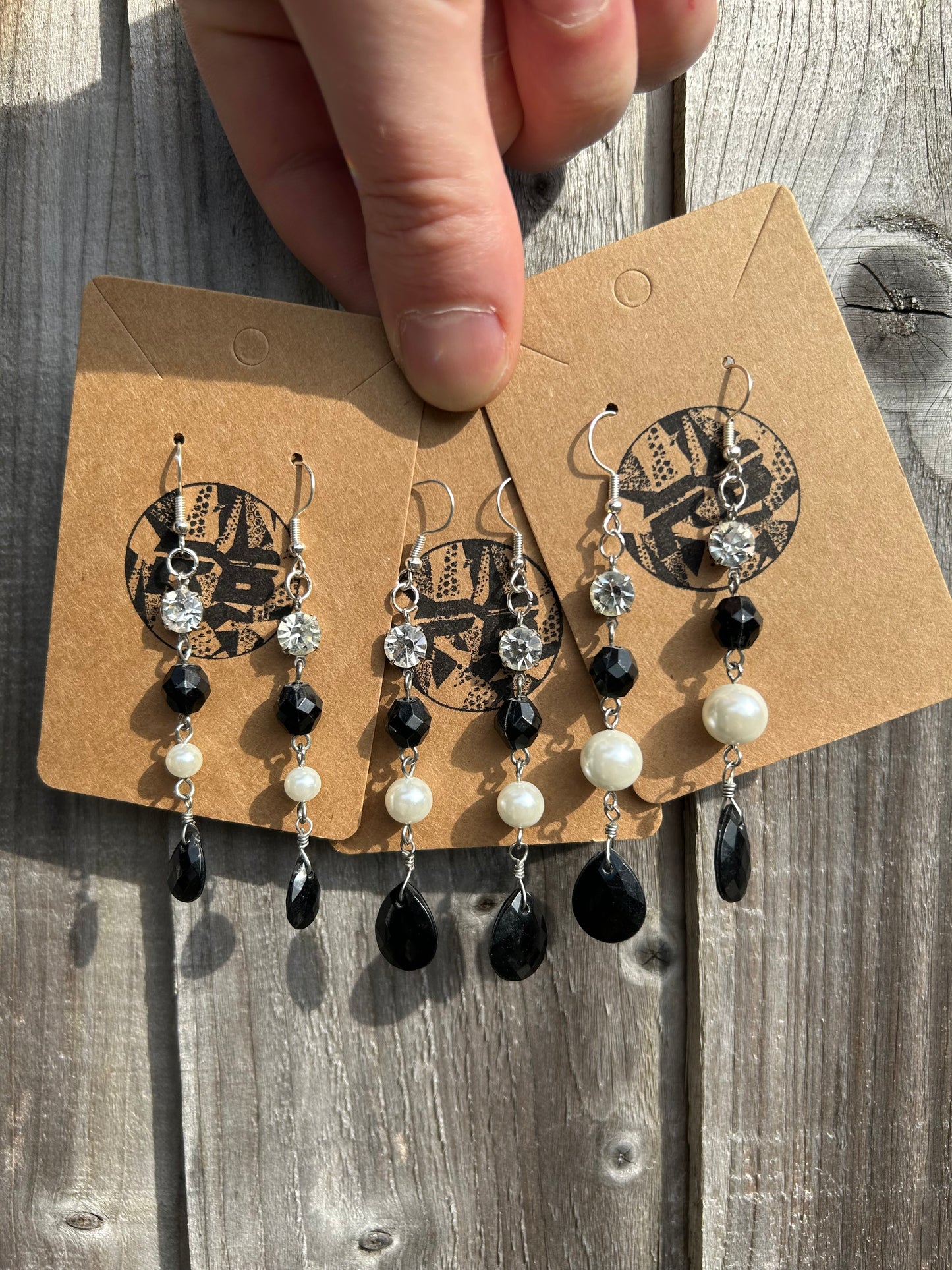 Elegant Noir & Pearl Dangle Earrings | Up-cycled