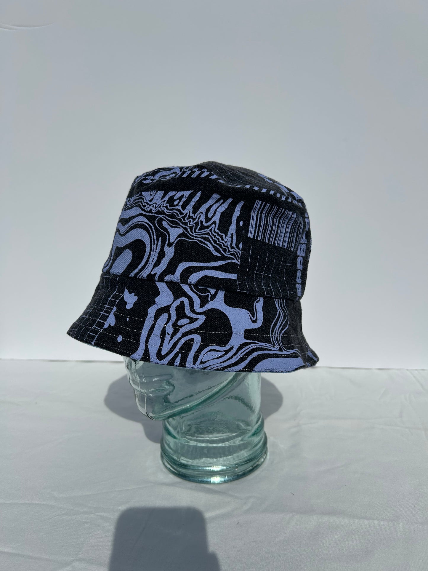 Handmade Reversible Bucket Hat - Medium Purple PB print and Blue Tie-Dye