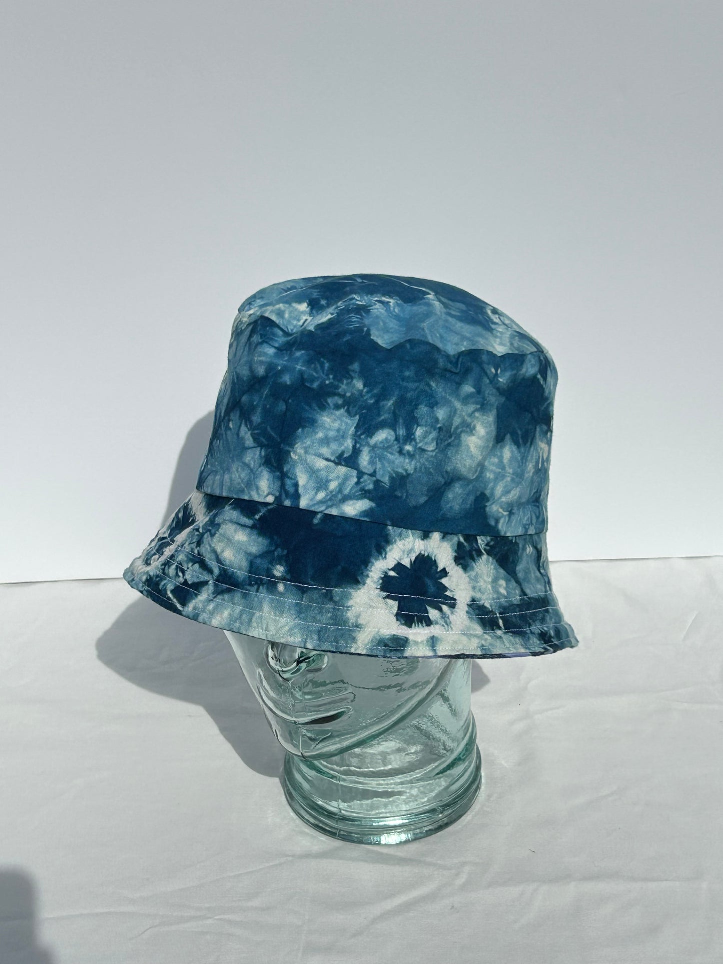Handmade Reversible Bucket Hat - Medium Purple PB print and Blue Tie-Dye