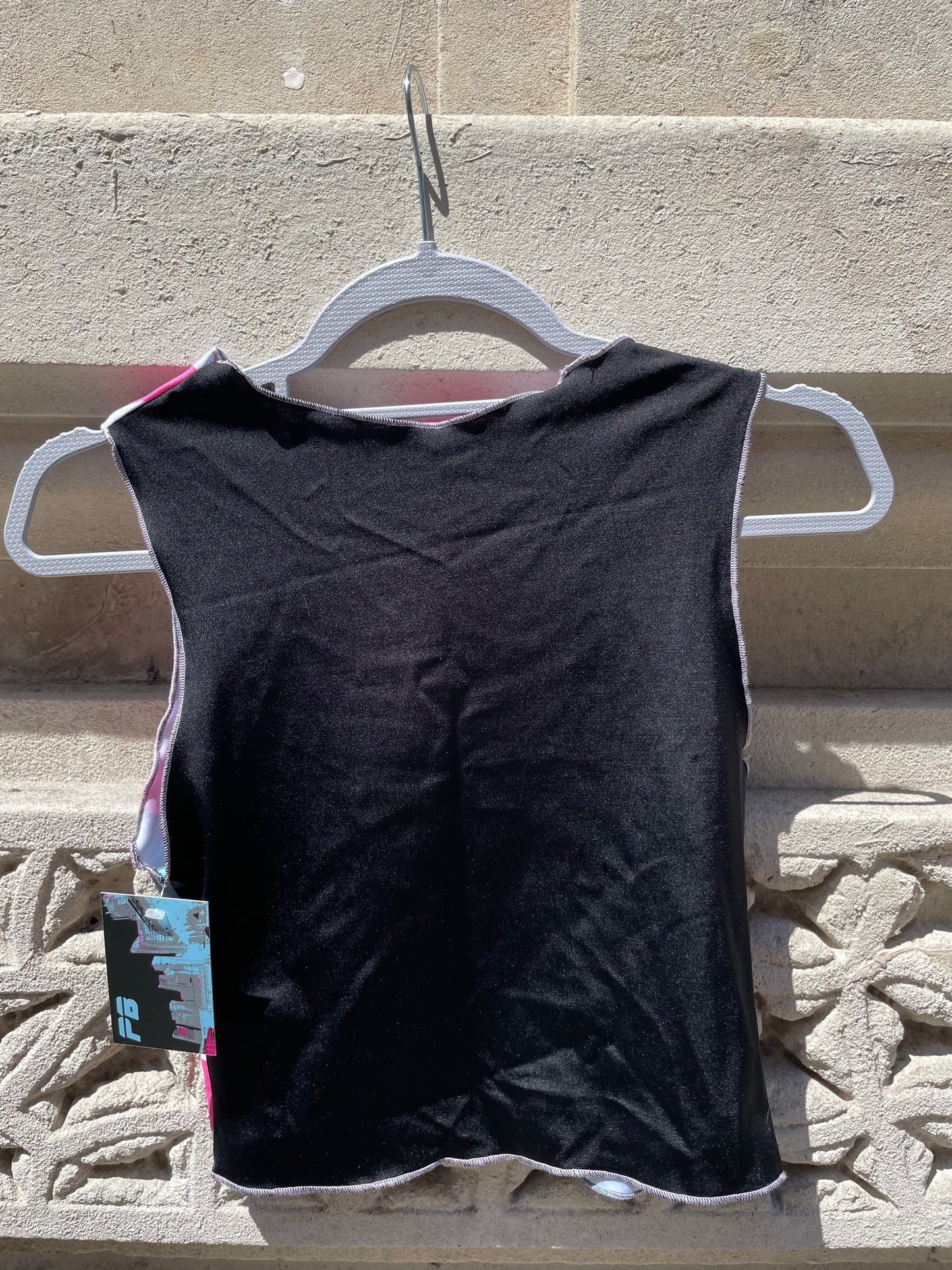 Printed Crop top | Pink and Green Triangle Lycra | Medium
