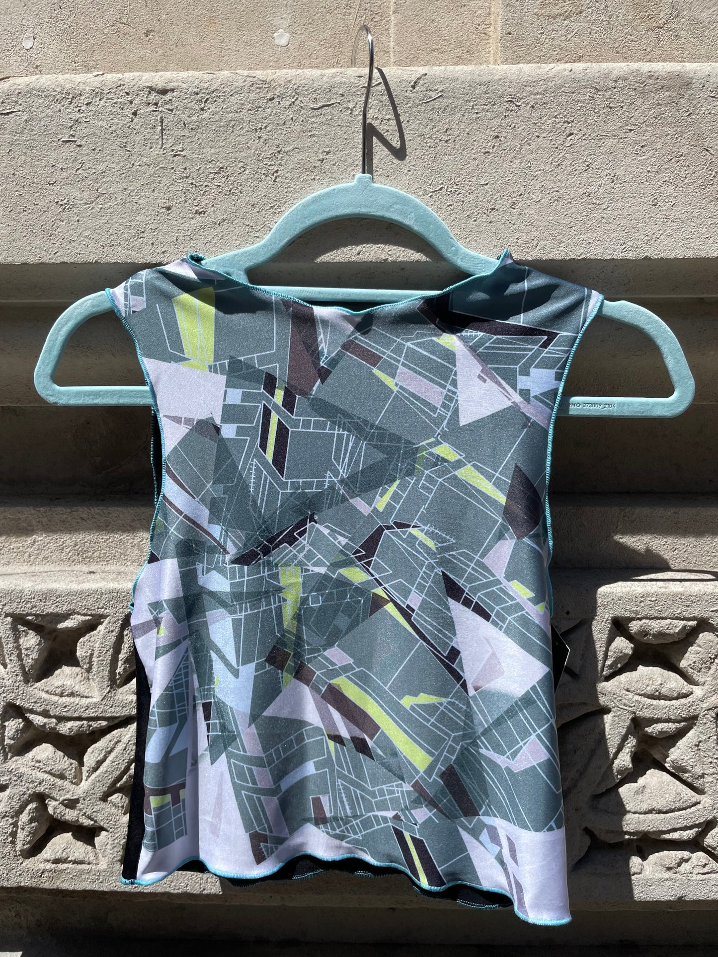 Printed Crop top | Green Geometric Lycra | Medium