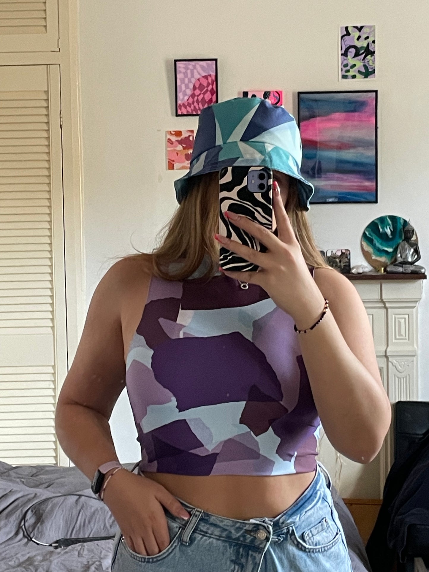 Printed Crop top | Blue Patchwork | Medium