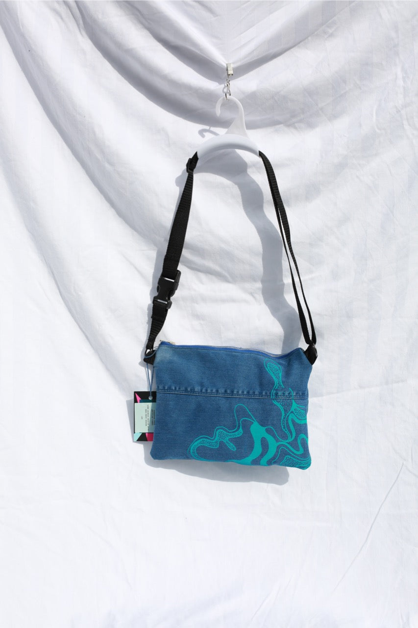 Printed Crossbody Bag | Blue and Blue Denim
