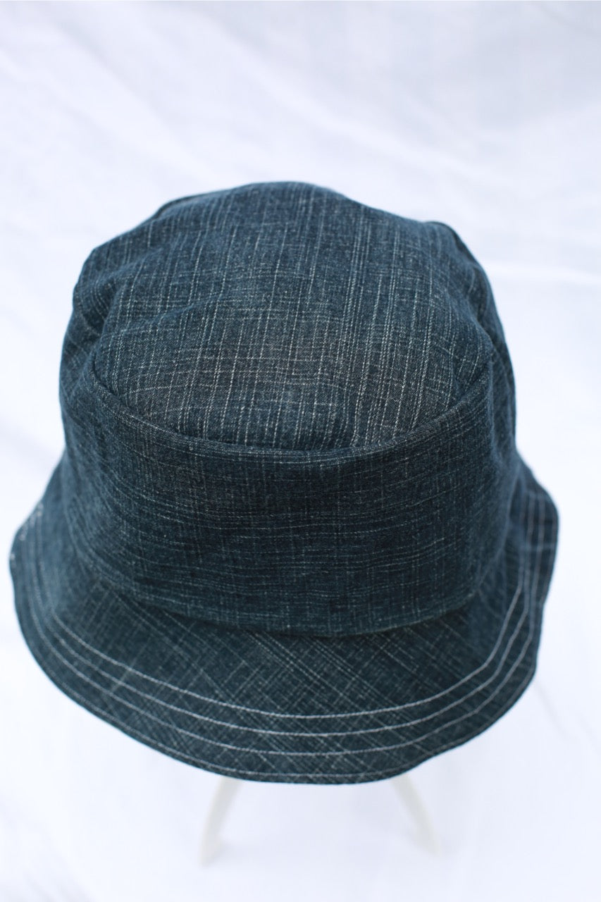 Handmade Reversible Bucket Hat - Medium Pink & Teal and Blue Denim