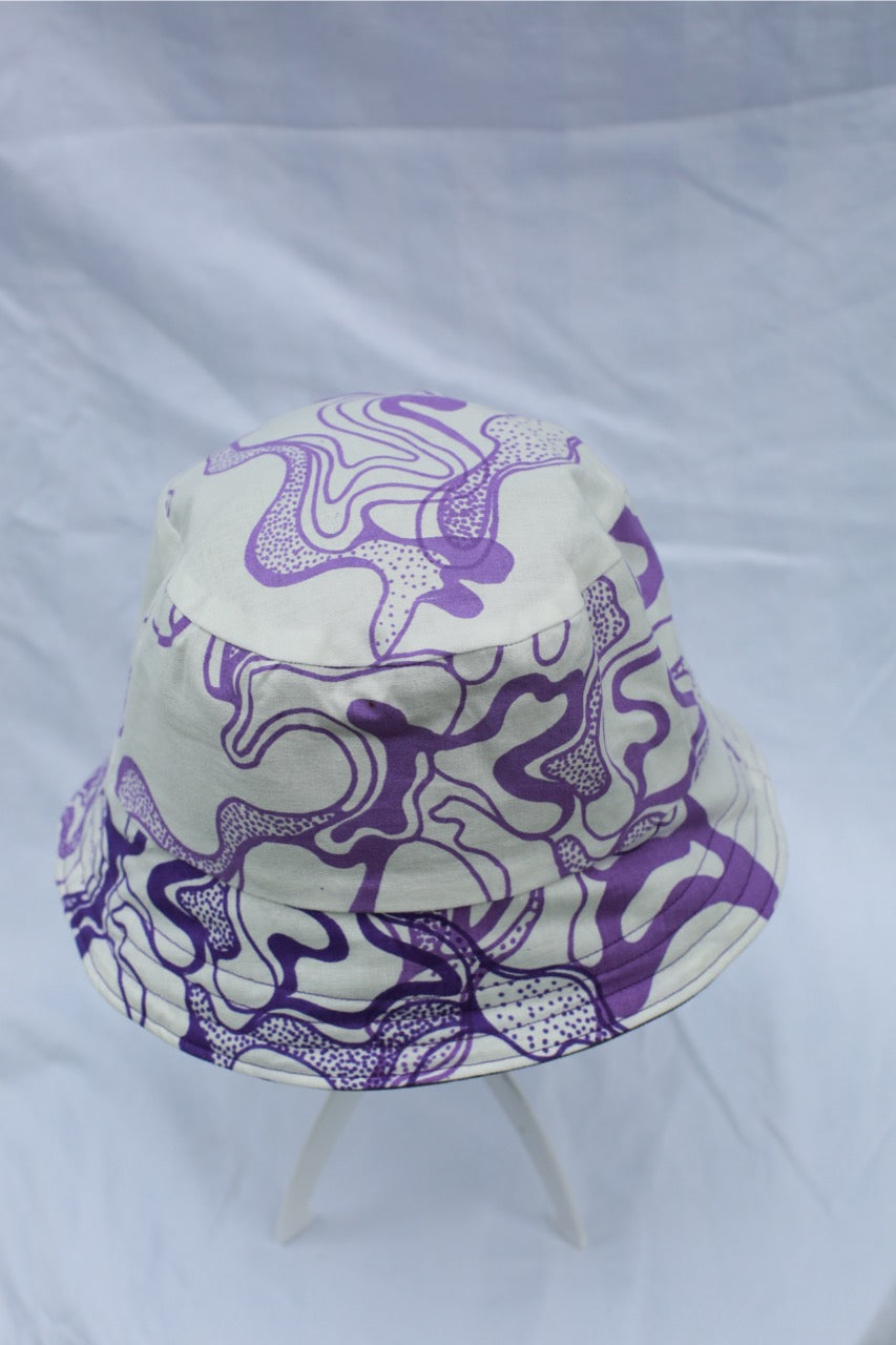 Handmade Reversible Bucket Hat - Medium Purple Swirl and Purple Denim