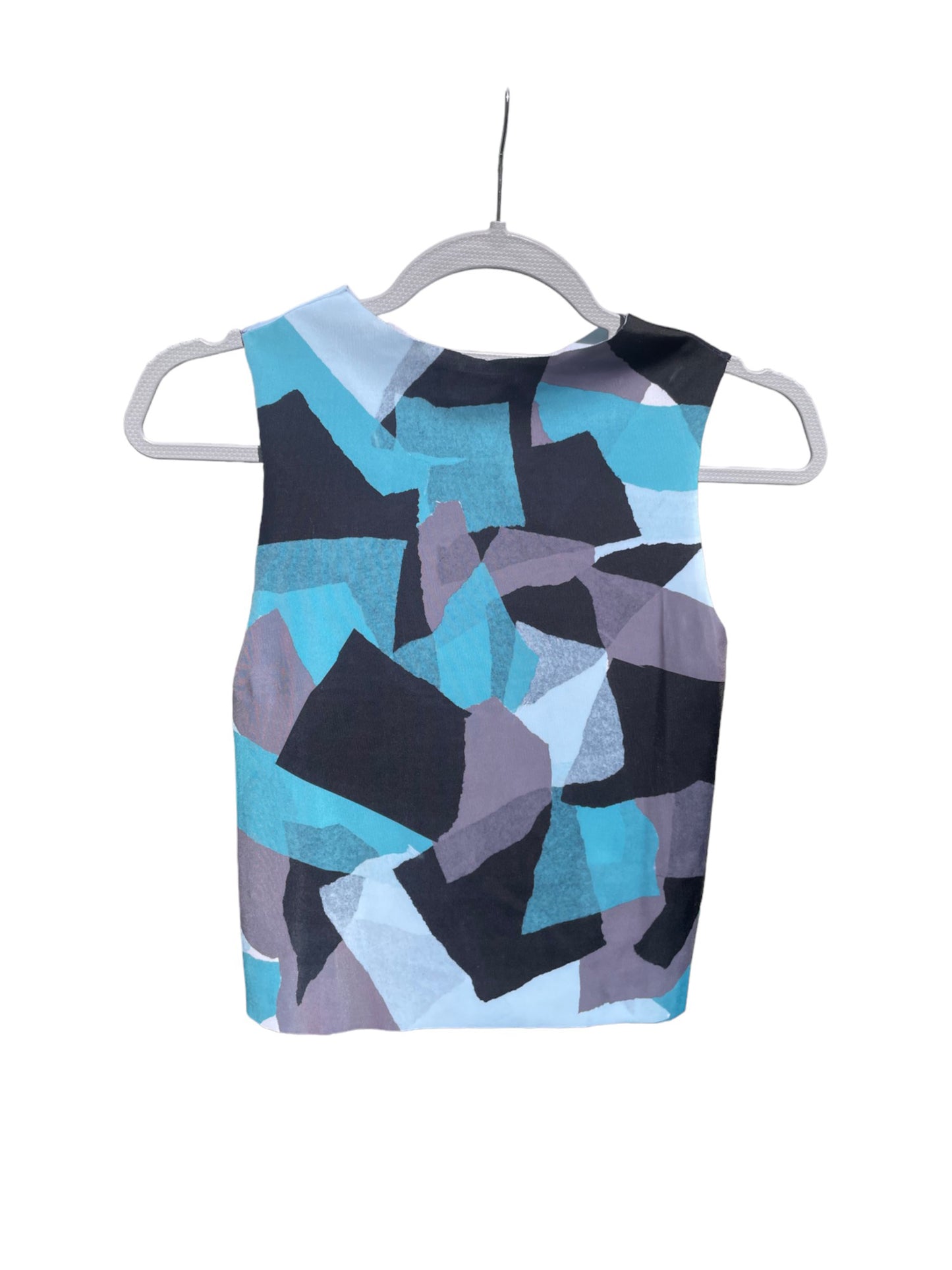 Printed Crop top | Blue & Black Patchwork | Medium