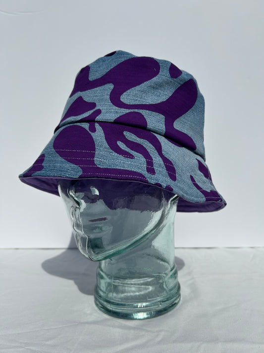 Handmade Reversible Bucket Hat - Medium Purple Cleo print and Purple cotton
