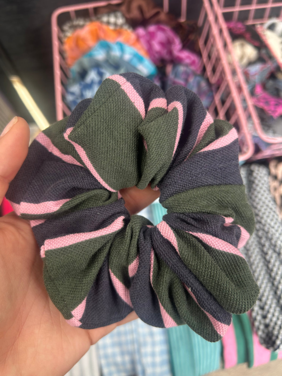 Green and pink Stripe scrunchies (Copy)