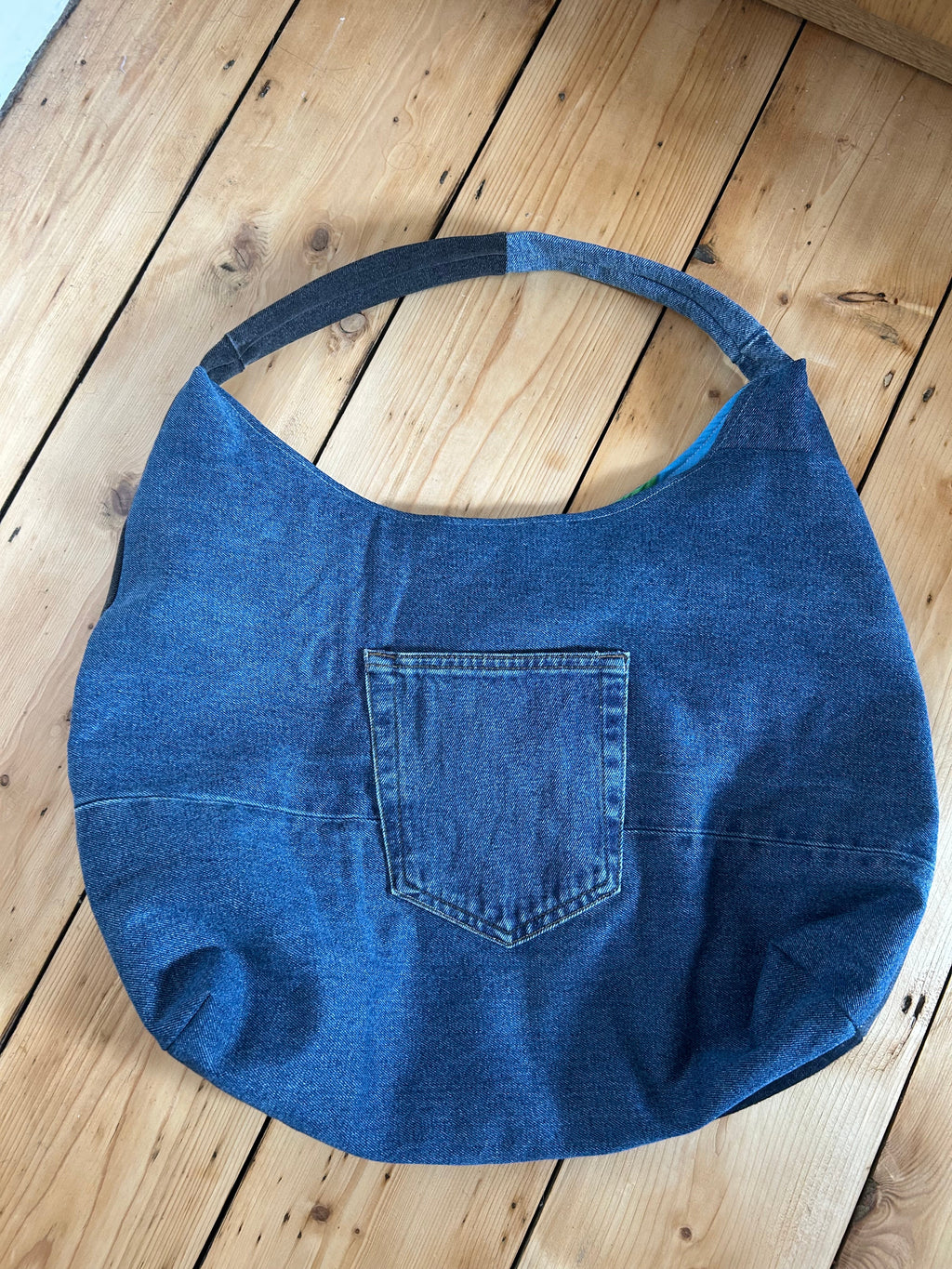 Up-cycled Denim and Screen print Patchwork Shoulder Bag - One of a kind