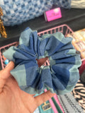 Blue and green gingham scrunchies