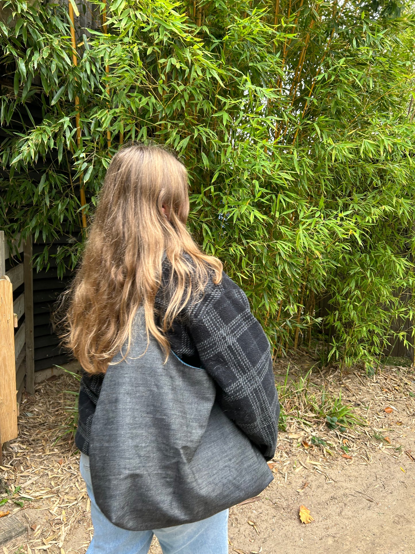 Upcycled Denim Shoulder Bag - Grey Denim
