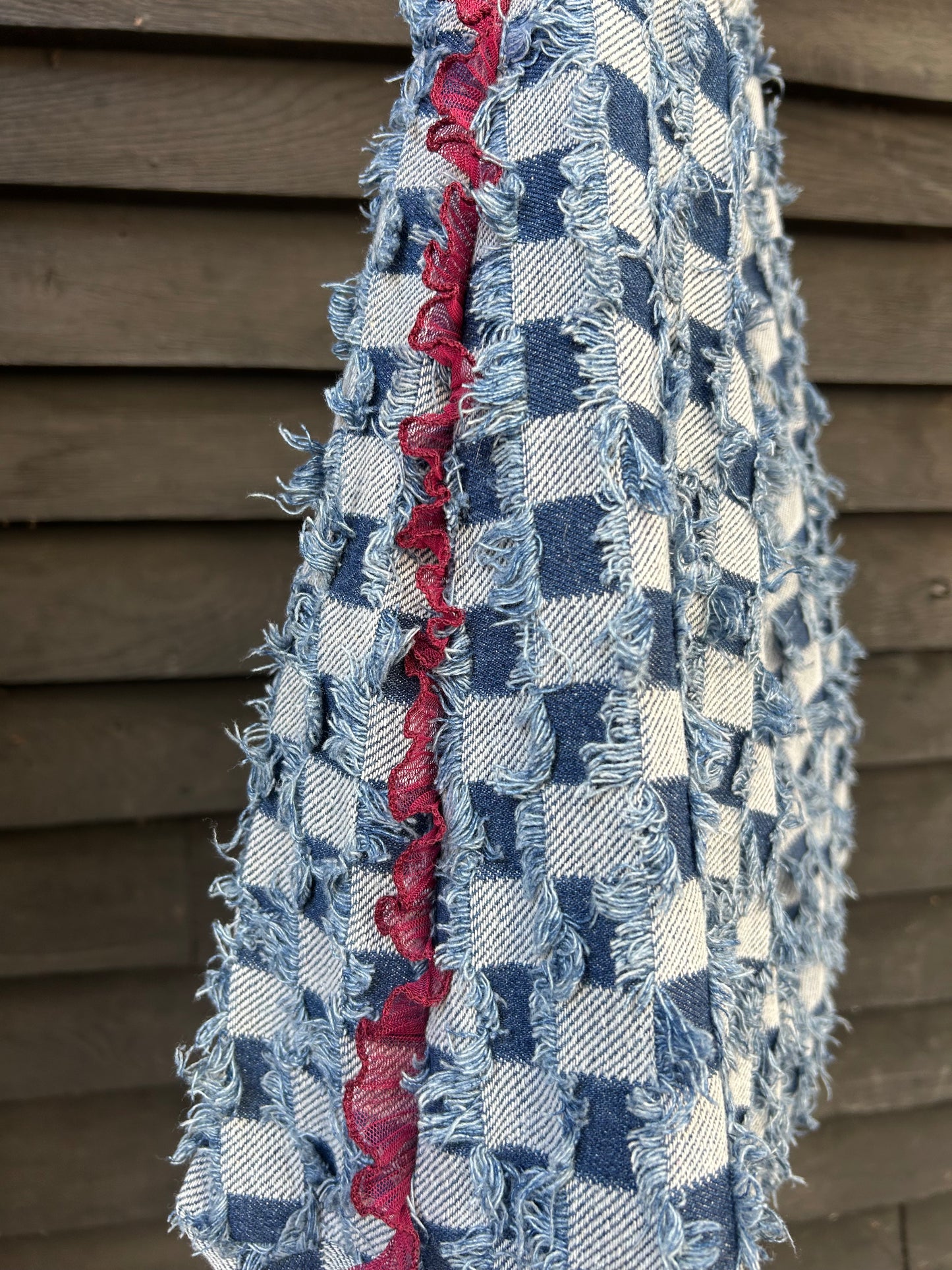 Everything Denim Shoulder Bag - Denim with Burgundy trim