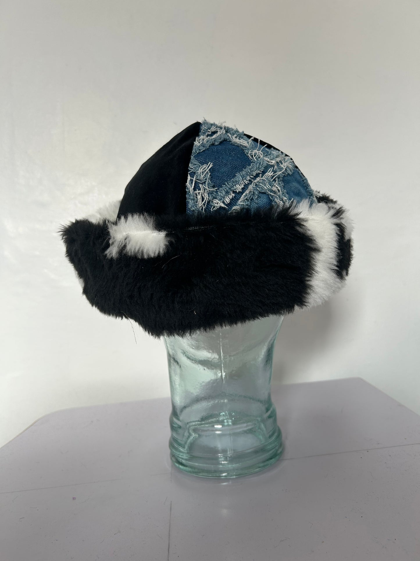 Cow | Denim & Velour Mongolian Hat