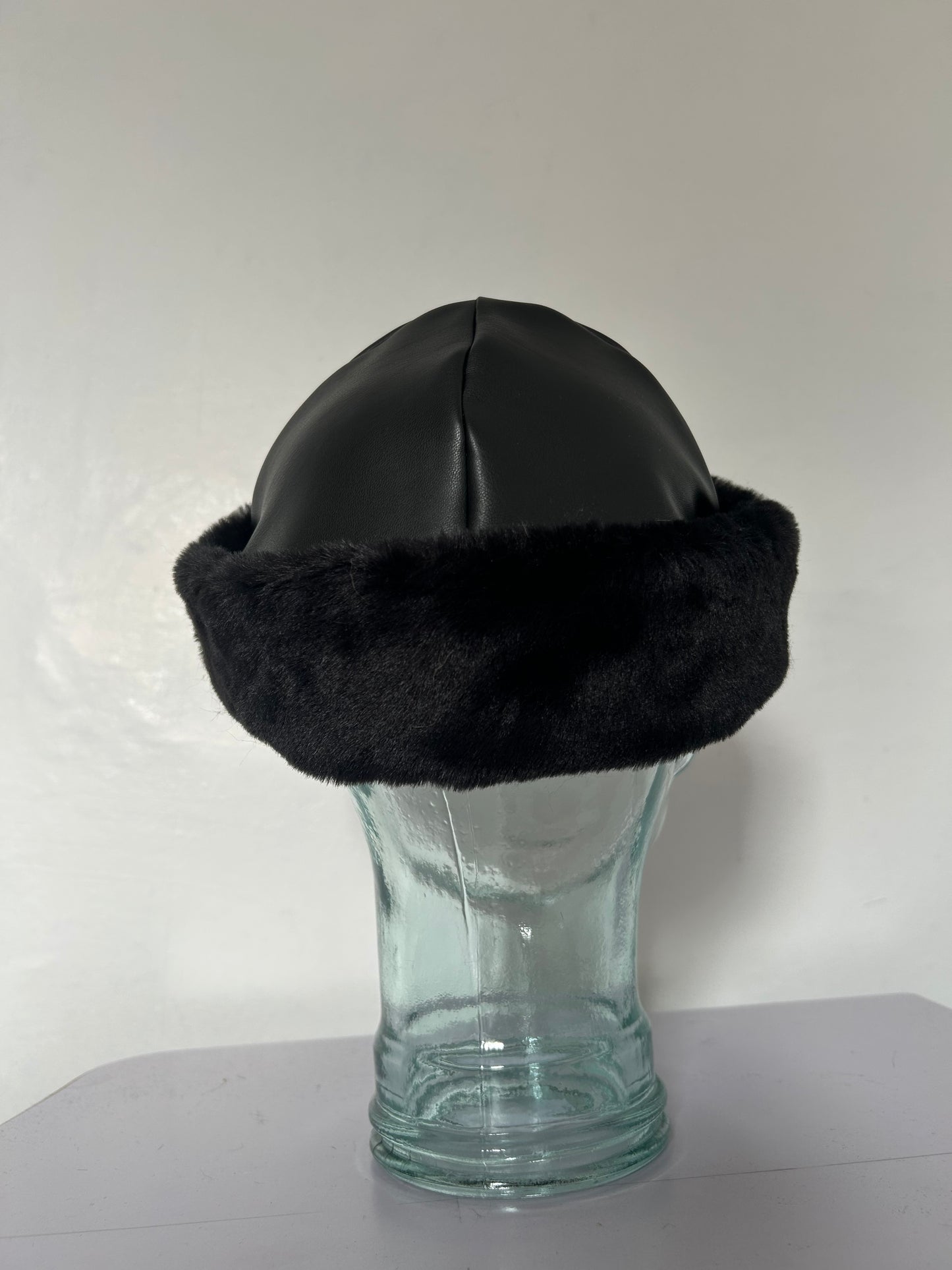 Black | Faux Leather Mongolian Hat