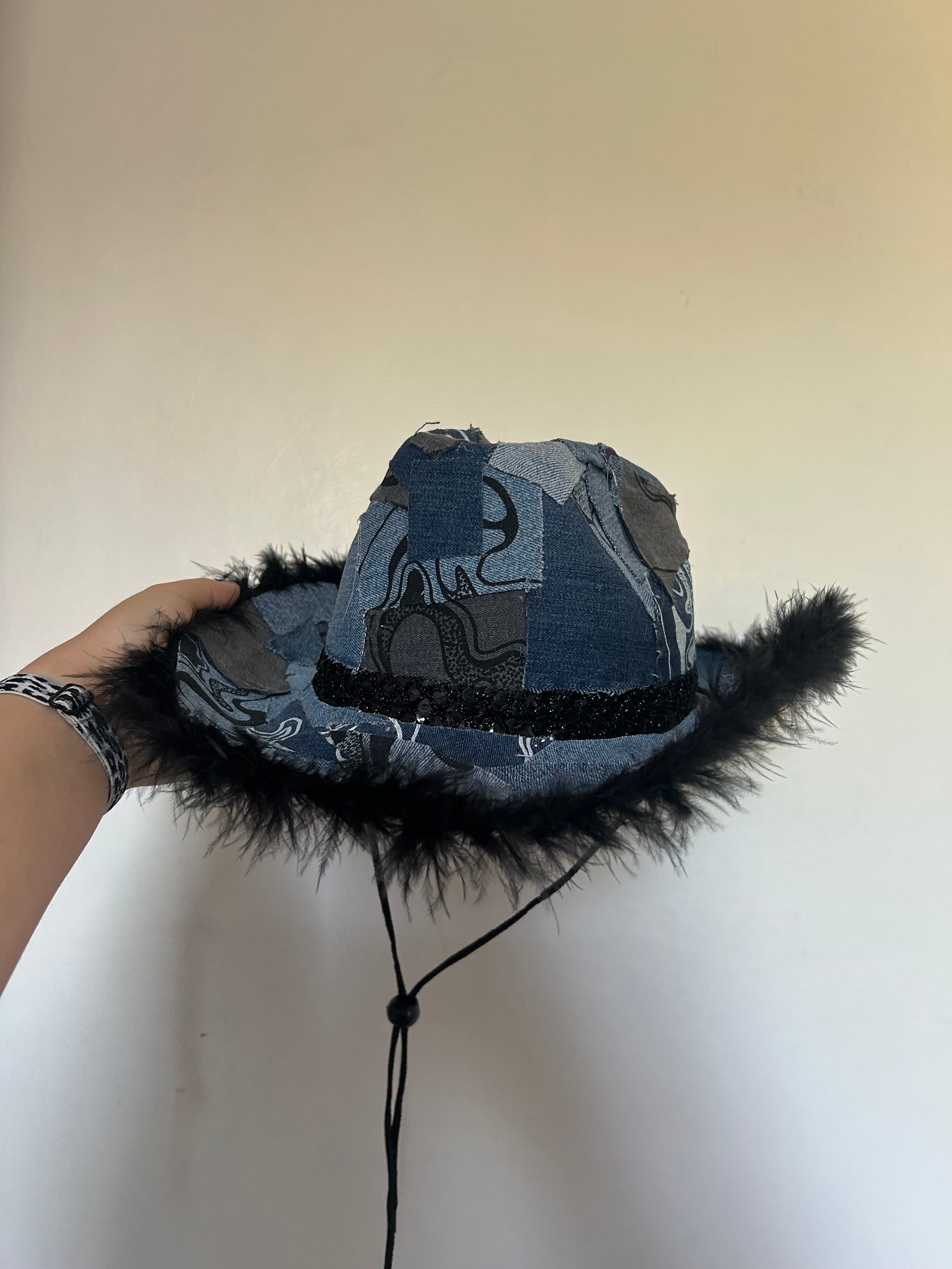 Denim Up-cycled Cowboy Hat - Ursa print