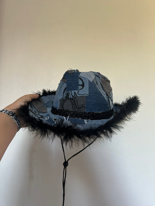 Denim Up-cycled Cowboy Hat - Ursa print