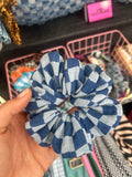 Blue check scrunchies