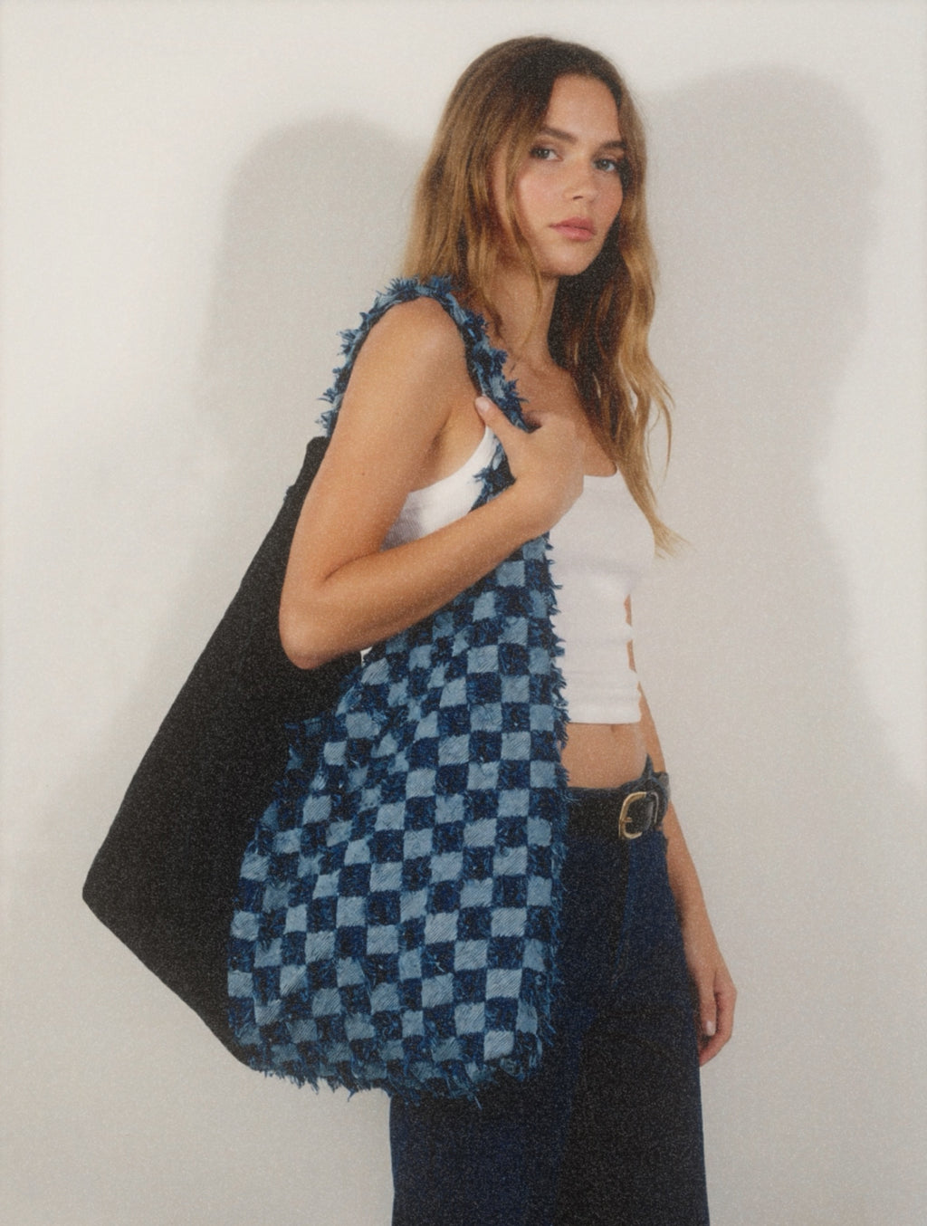Denim and Black fleece Everything Shoulder Bag - Blues