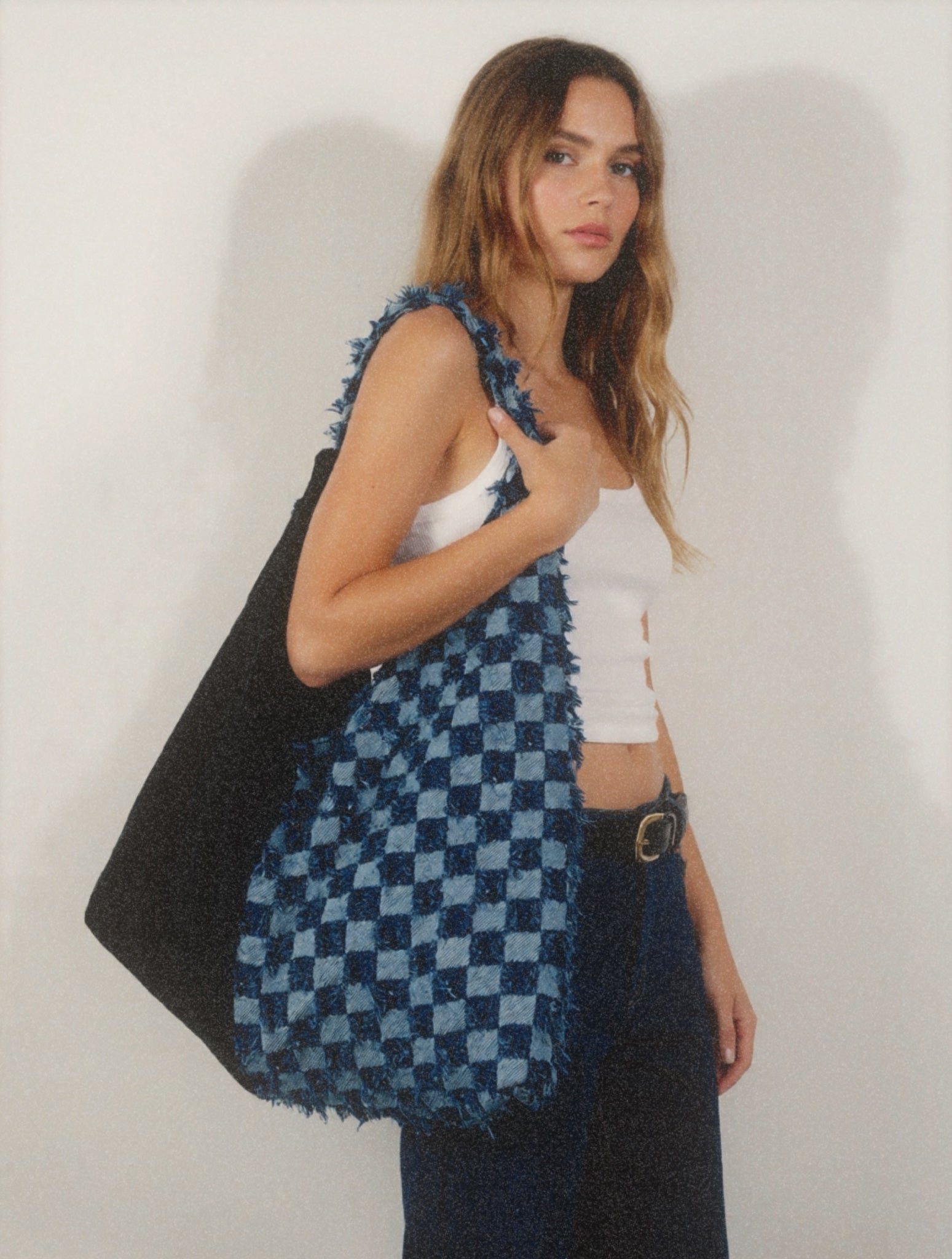 Denim and Black fleece Everything Shoulder Bag - Blues