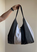 Up-cycled Denim Patchwork Shoulder Bag - Black Tones/ Black Back