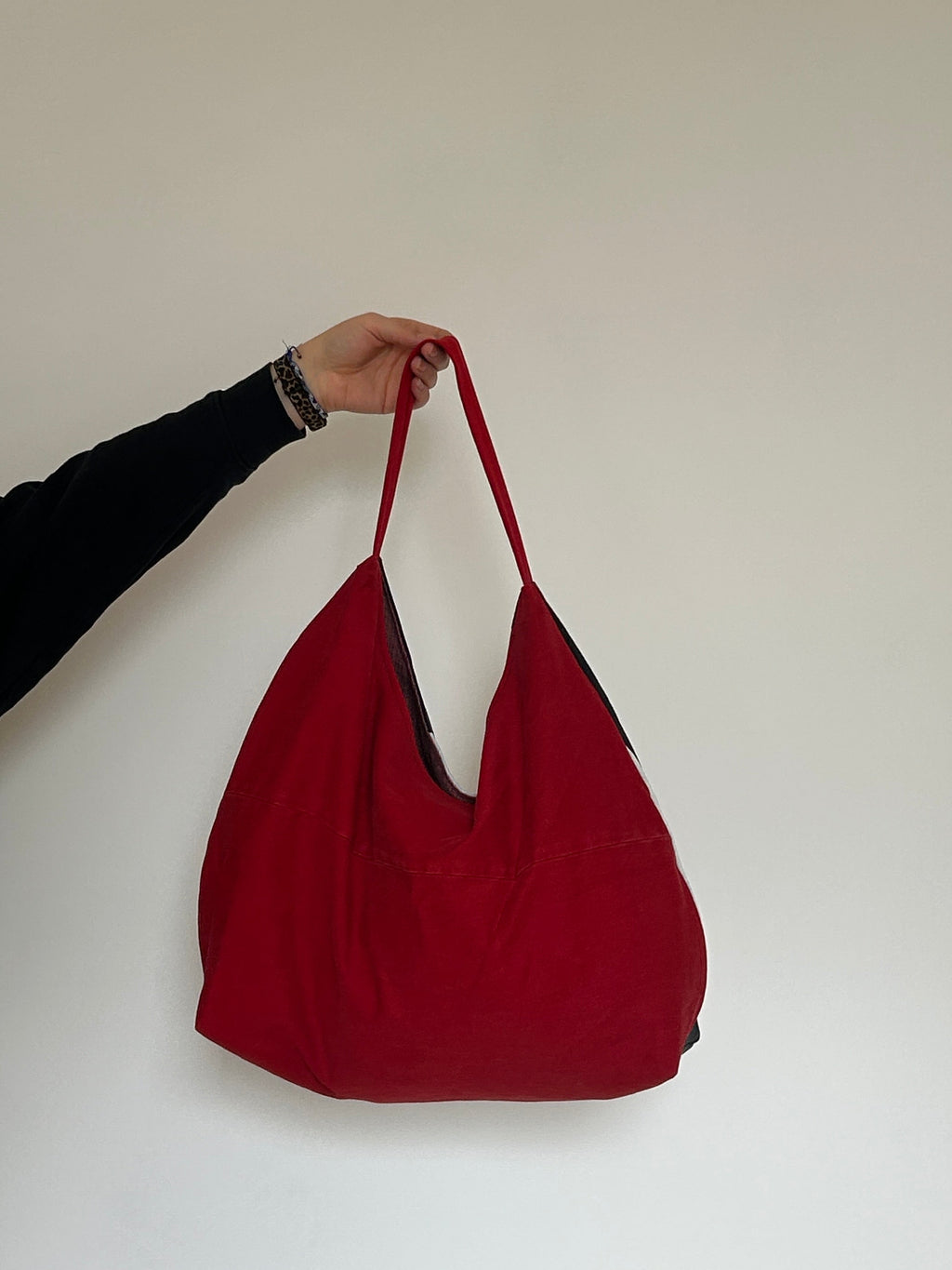 Up-cycled Denim Patchwork Shoulder Bag - Mixed / Red Back