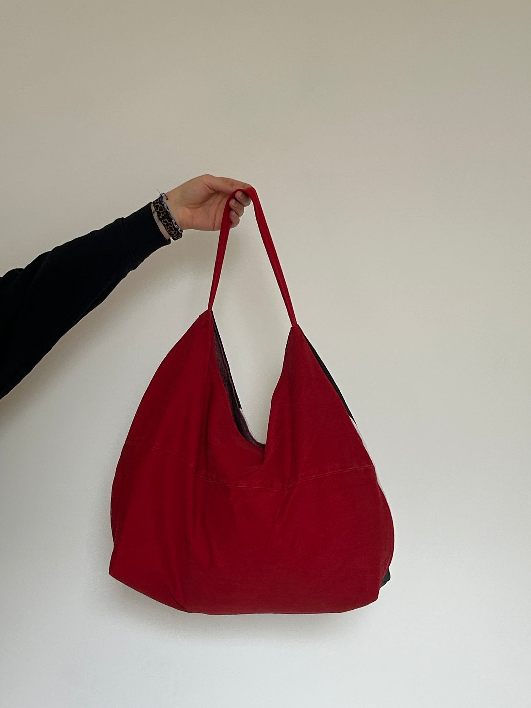 Up-cycled Denim Patchwork Shoulder Bag - Mixed / Red Back