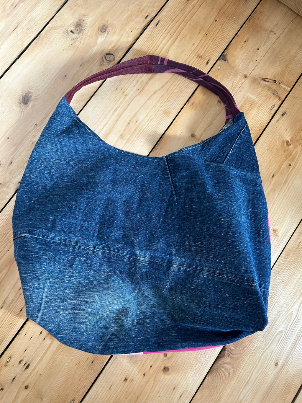 Up-cycled Denim and Heart print Patchwork Shoulder Bag - One of a kind