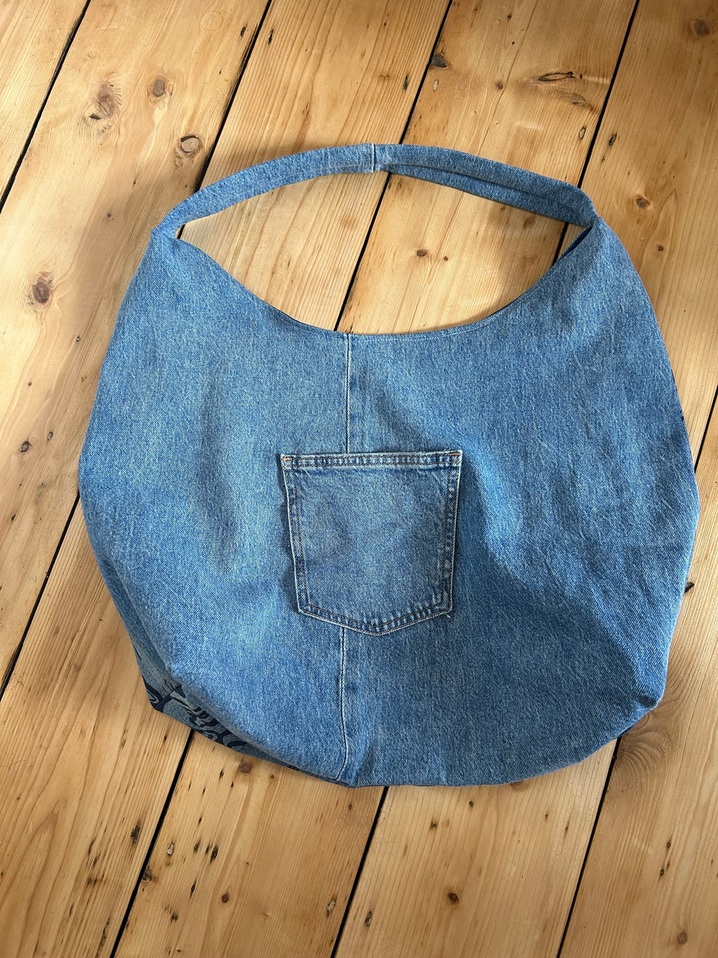 Up-cycled Denim Screen print Patchwork Shoulder Bag - One of a kind
