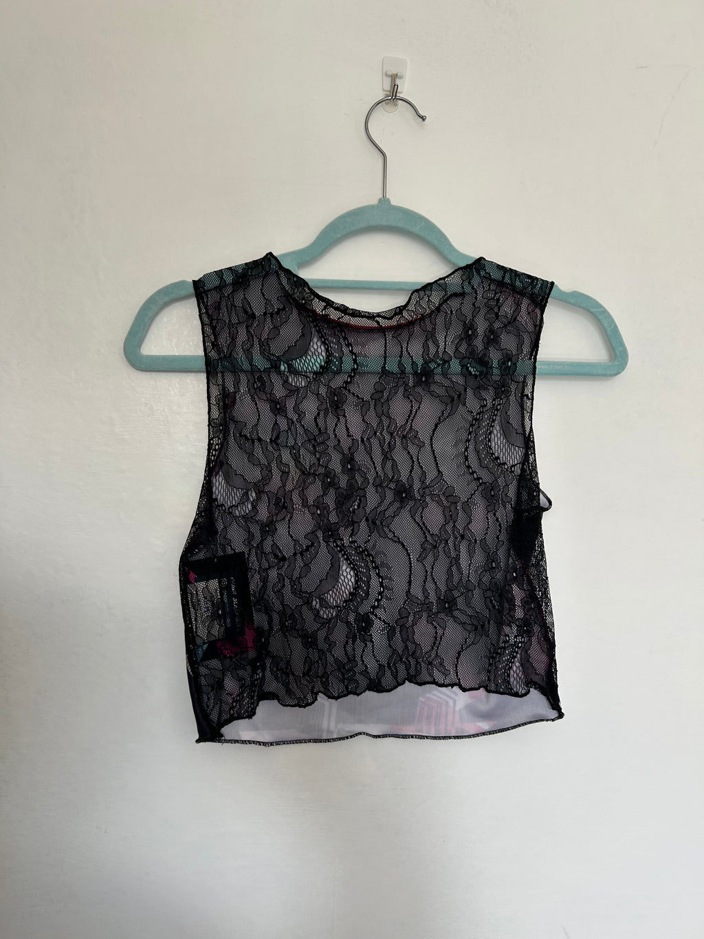 Printed Crop top | Black and Pink Triangle with Lace back | Medium