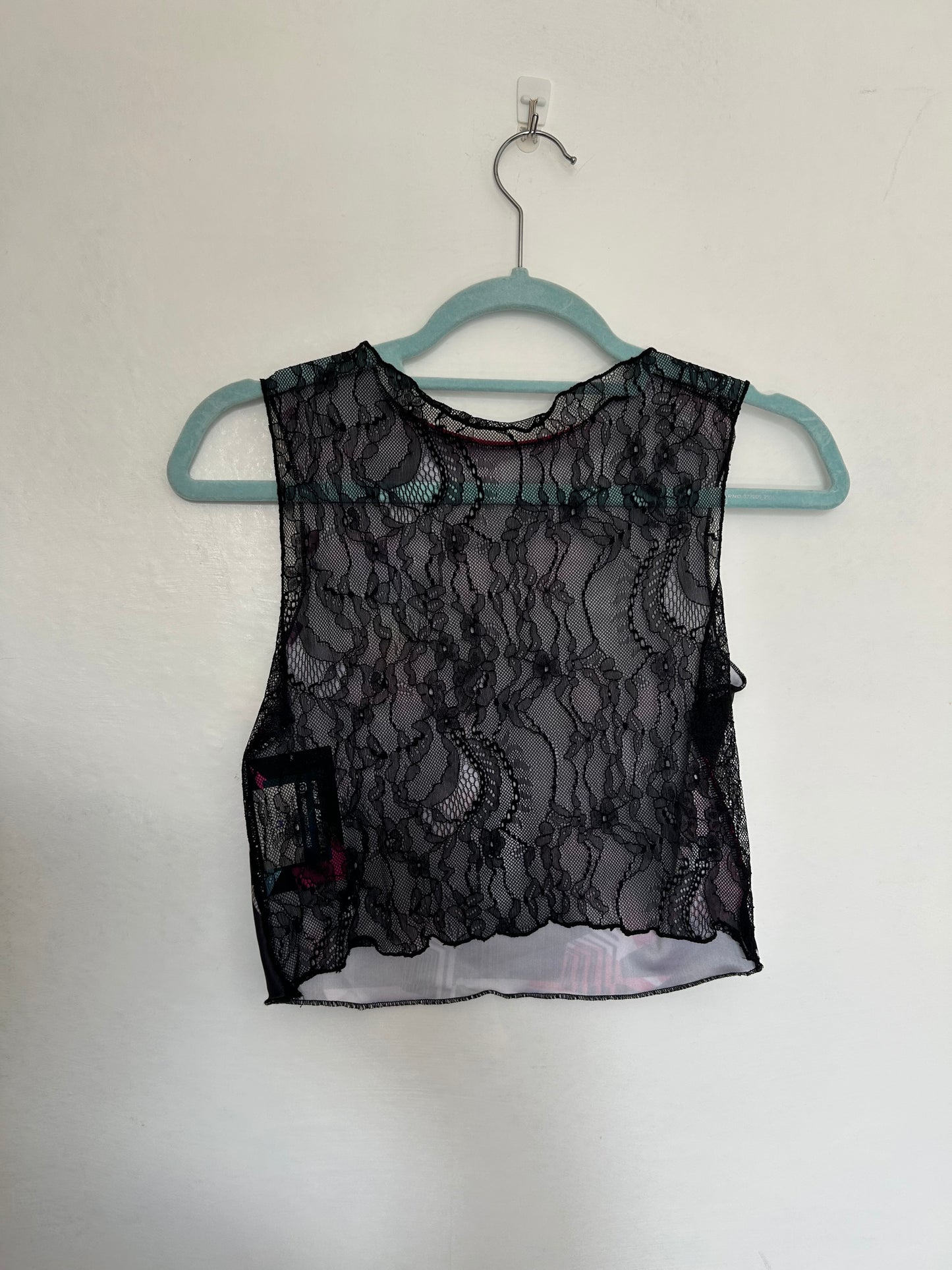 Printed Crop top | Black and Pink Triangle with Lace back | Medium