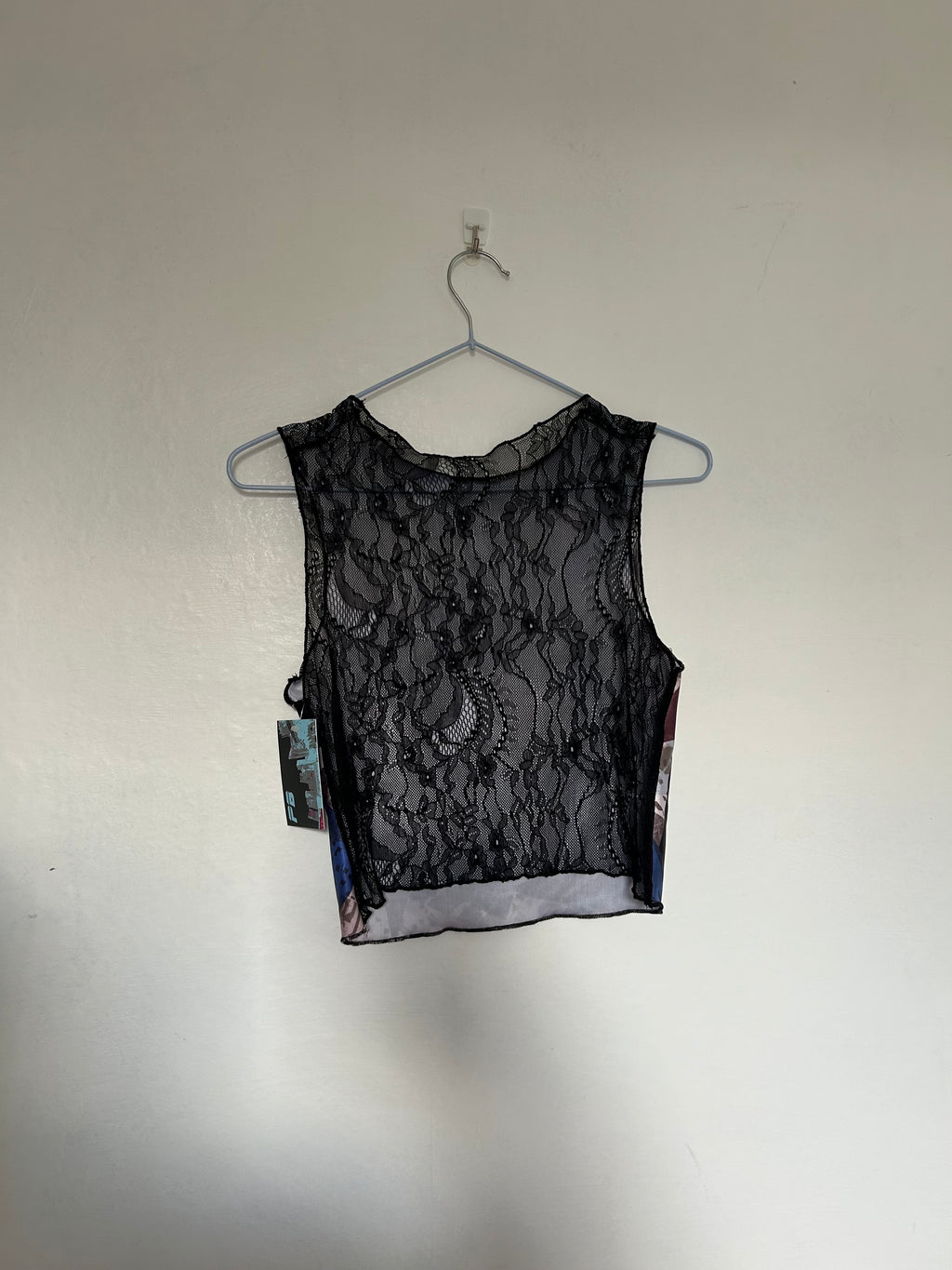 Printed Crop top | Blue and Purple Triangle with Lace Back | Medium