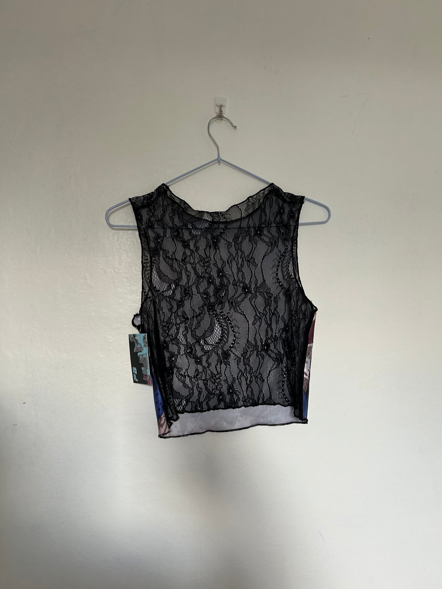Printed Crop top | Blue and Purple Triangle with Lace Back | Medium