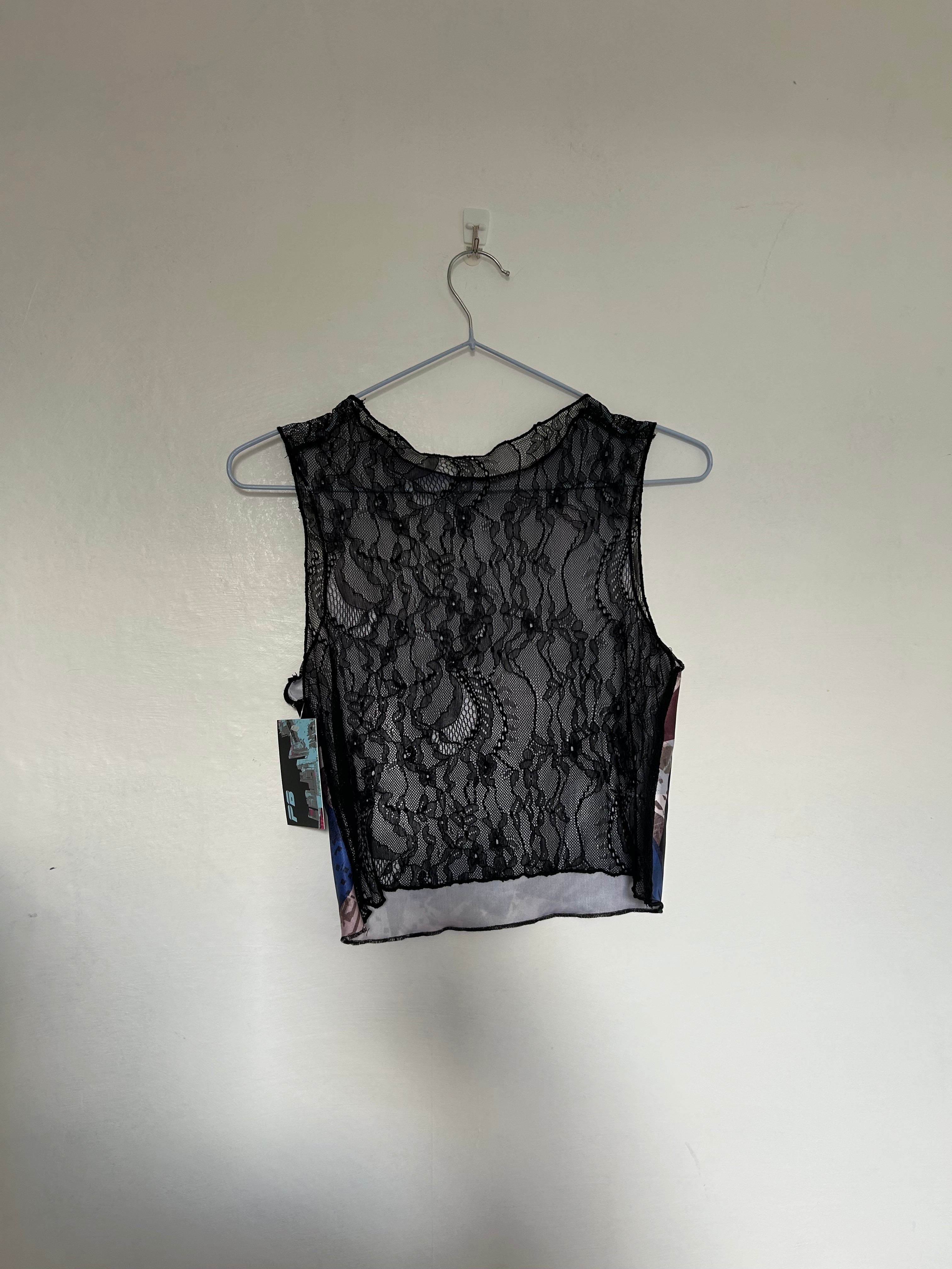 Printed Crop top | Blue and Purple Triangle with Lace Back | Medium