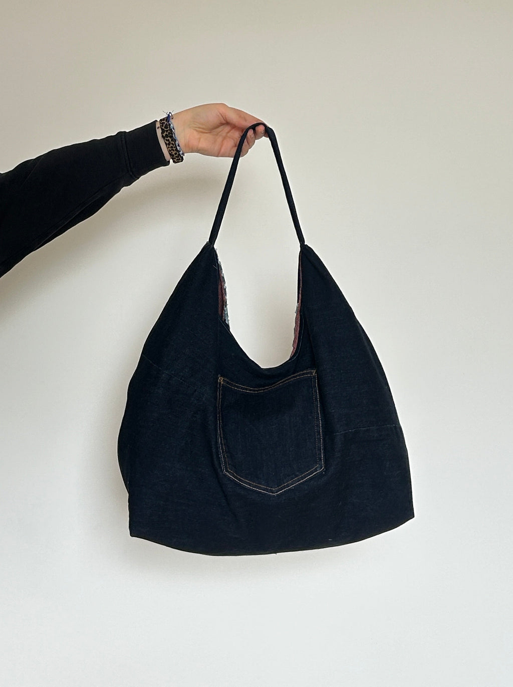 Up-cycled Denim Patchwork Shoulder Bag - Blues / Navy Back