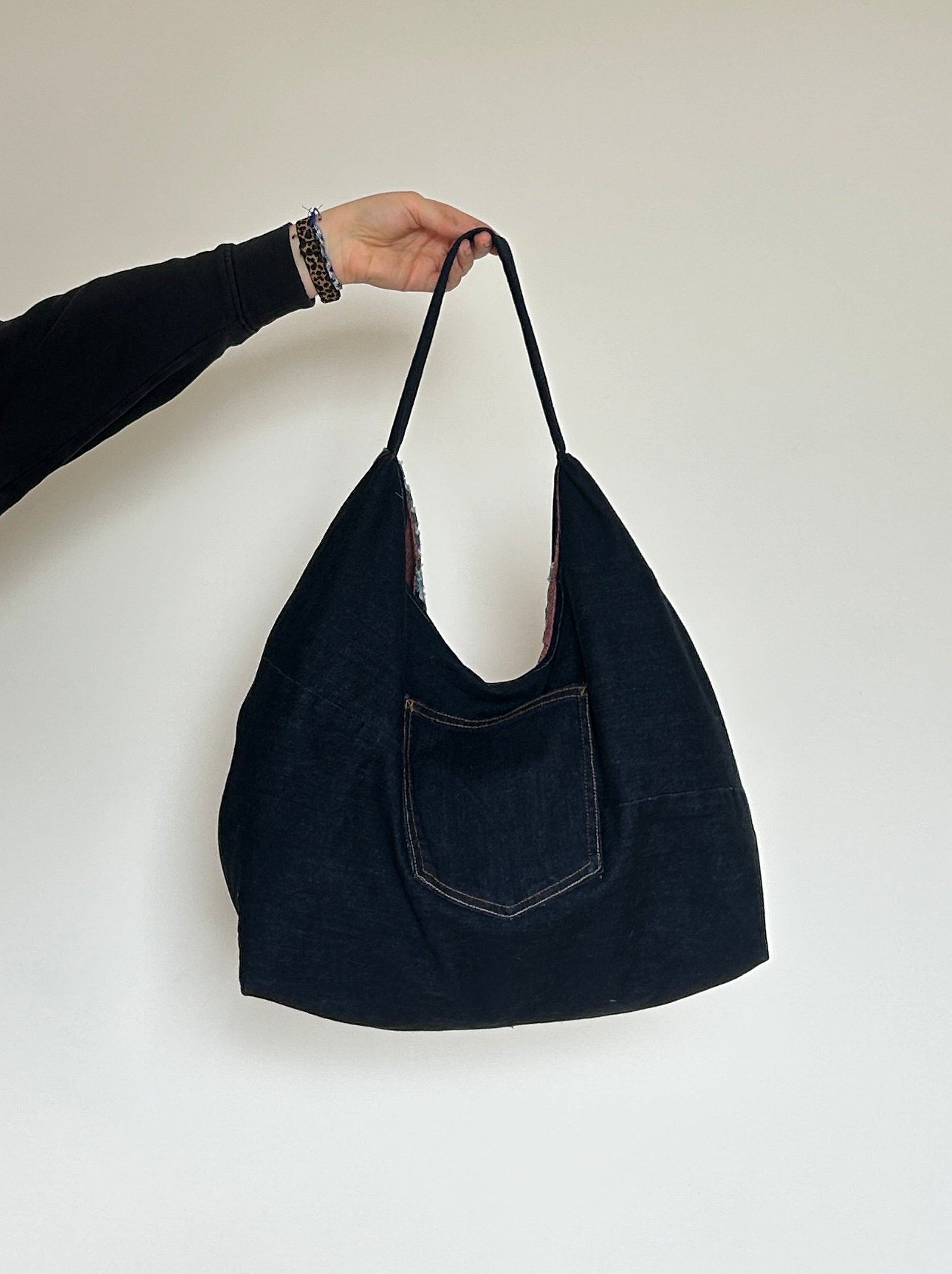 Up-cycled Denim Patchwork Shoulder Bag - Blues / Navy Back