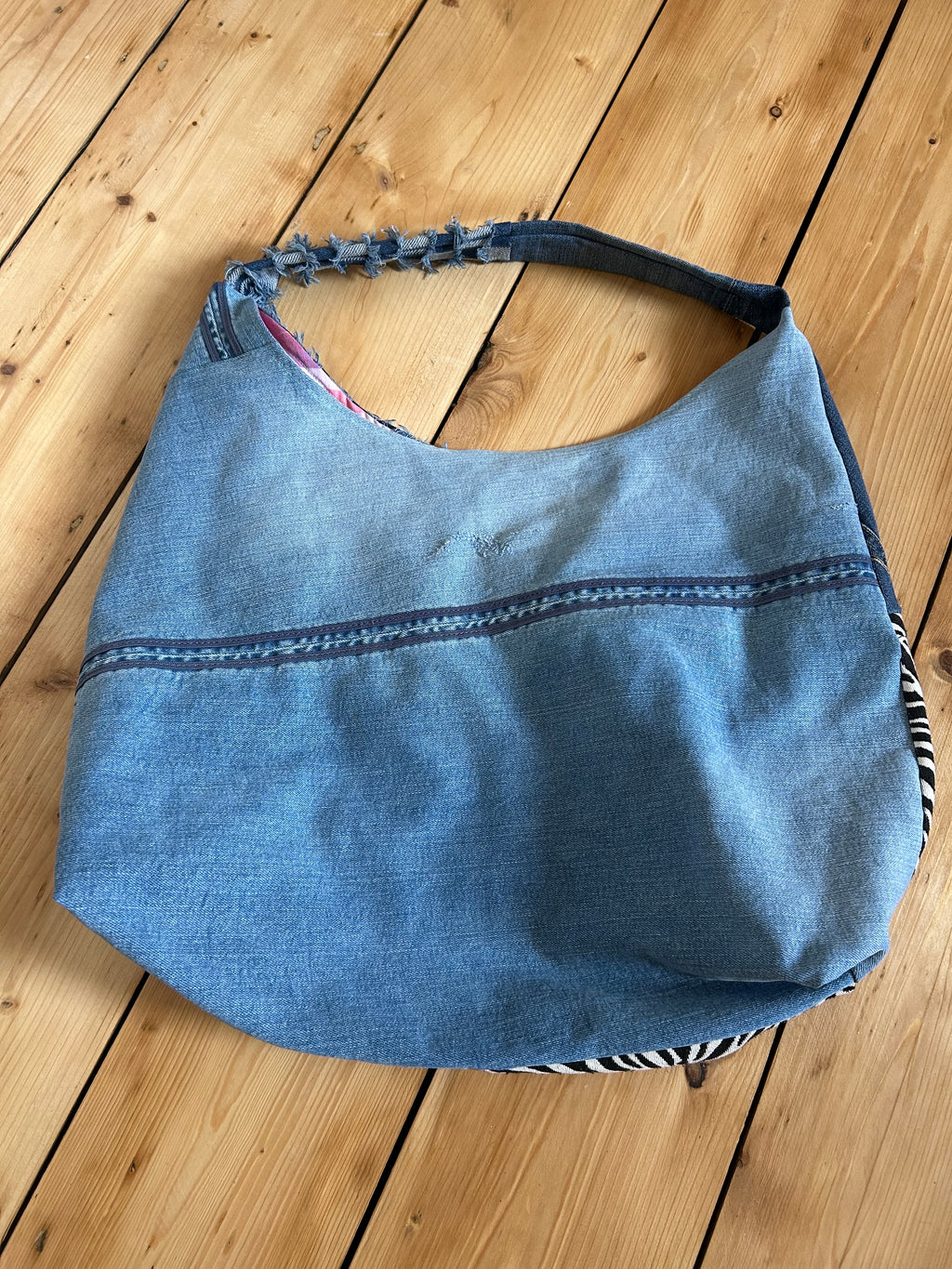 Up-cycled Denim and Zebra print Patchwork Shoulder Bag - One of a kind