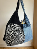 Up-cycled Denim and Zebra print Patchwork Shoulder Bag - One of a kind