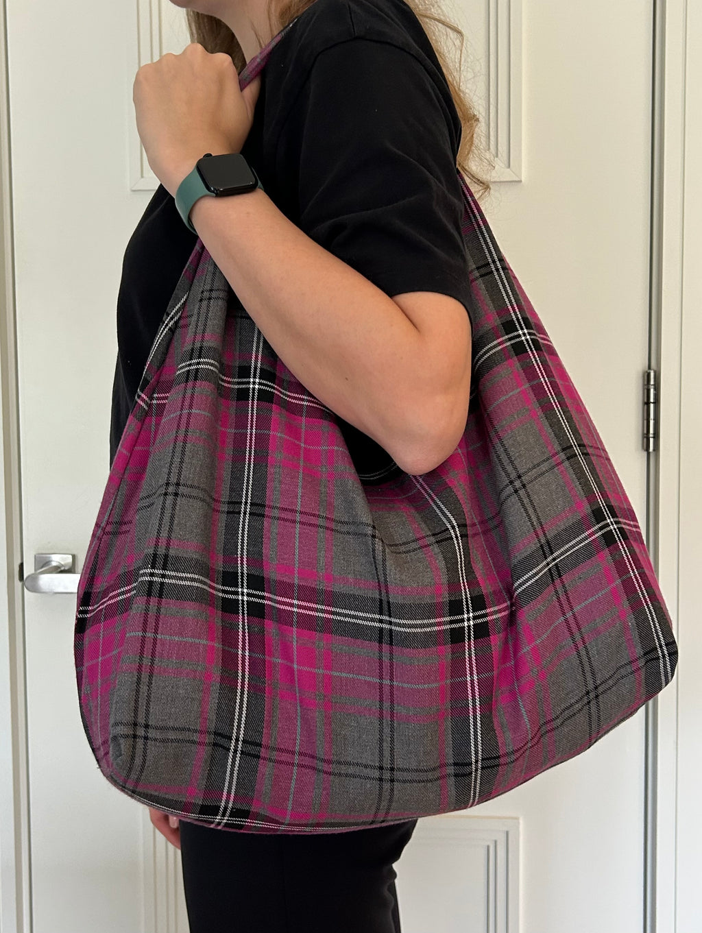 Up-cycled Purple and Grey Tartan Shoulder Bag - One of a kind
