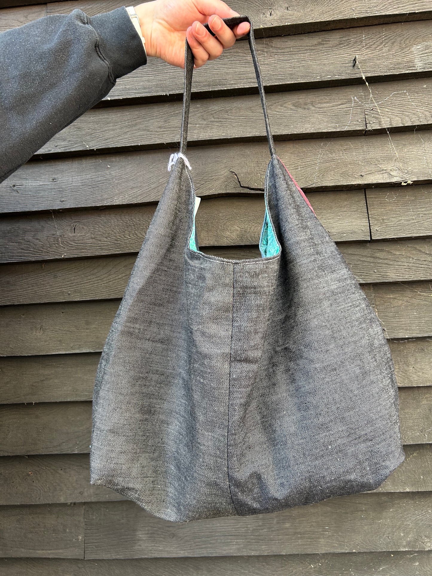 Upcycled Denim Patchwork Shoulder Bag - Blues, Pink
