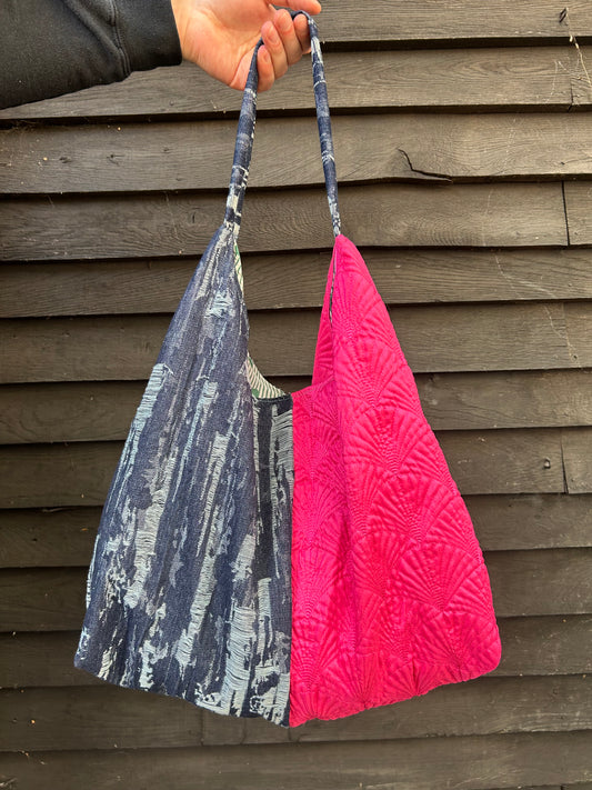 Everything Half and Half Shoulder Bag - Dark Blue & Pink