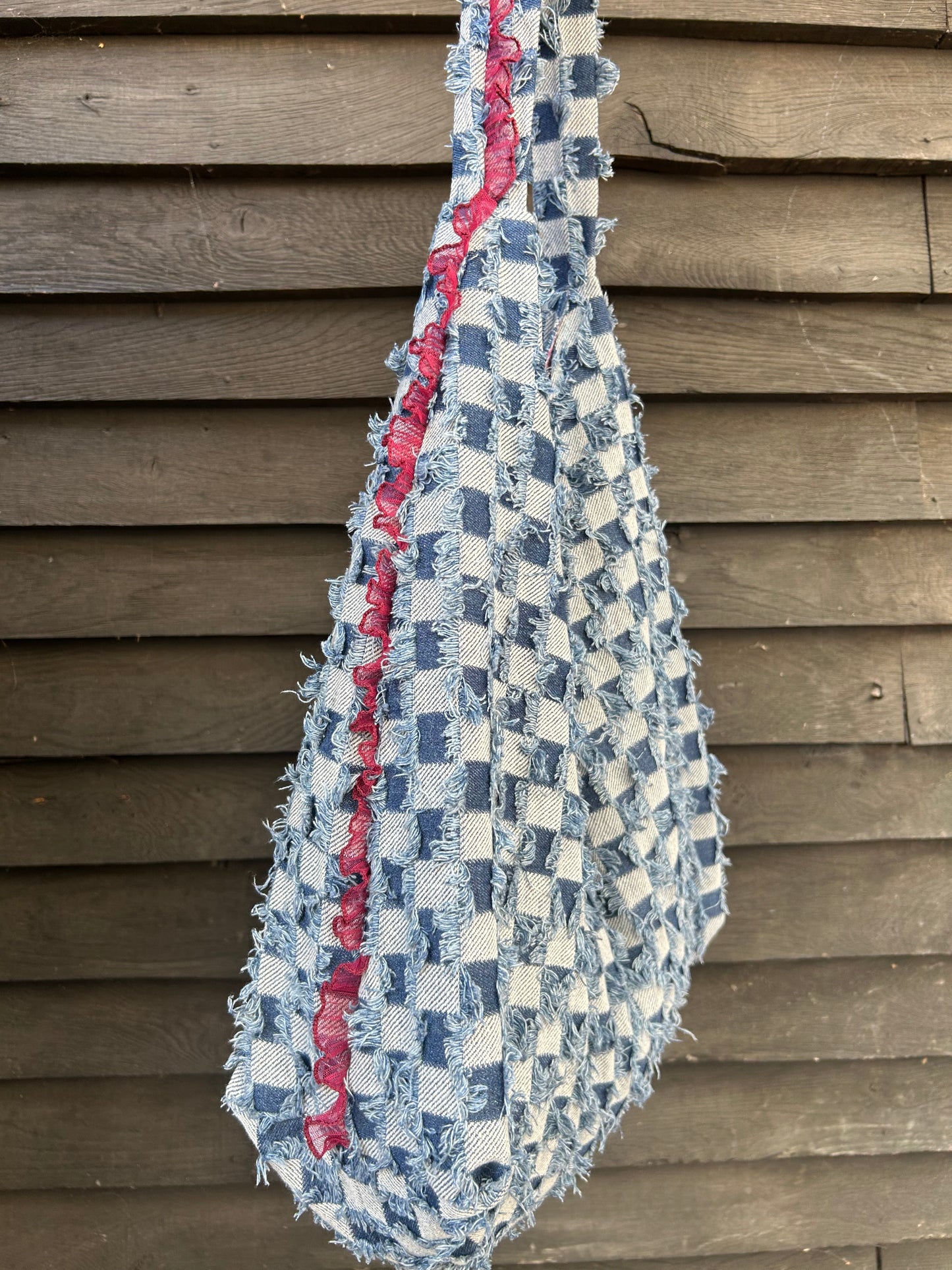 Everything Denim Shoulder Bag - Denim with Burgundy trim