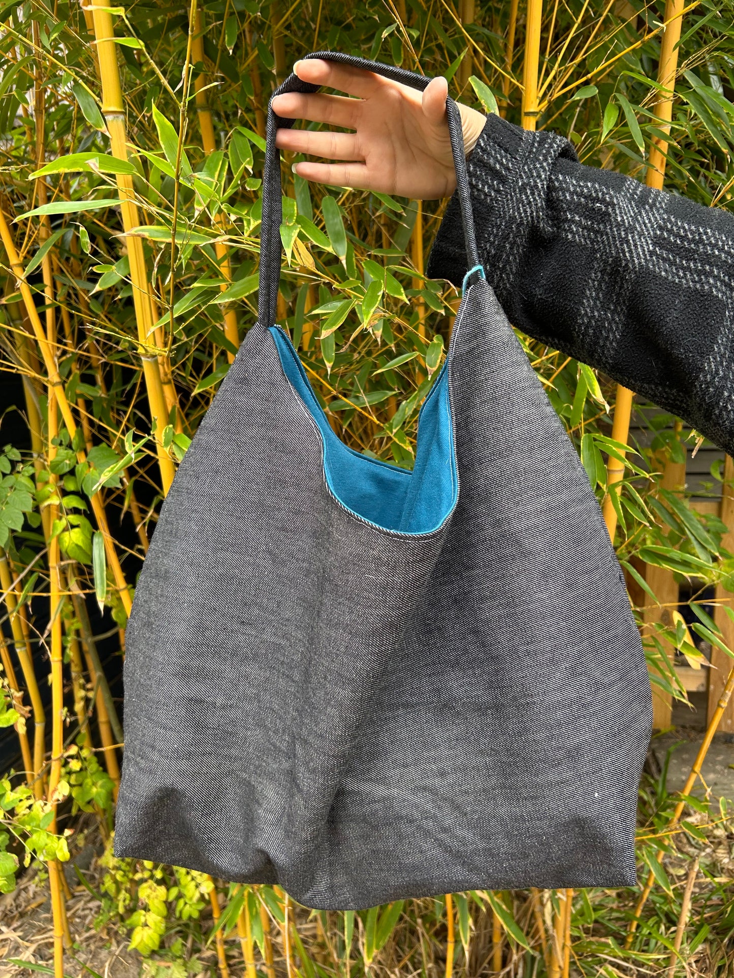 Upcycled Denim Shoulder Bag - Grey Denim