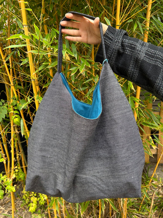 Upcycled Denim Shoulder Bag - Grey Denim