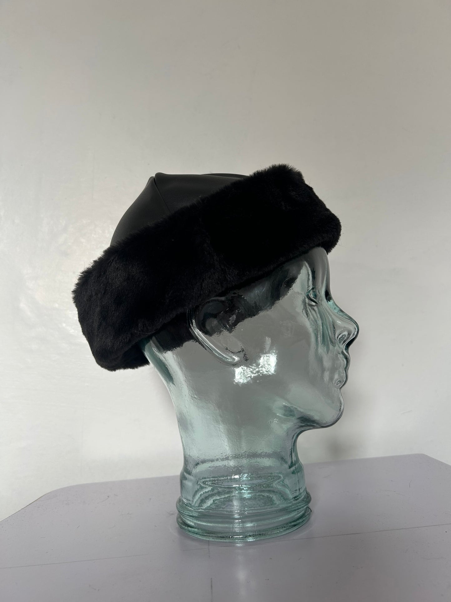 Black | Faux Leather Mongolian Hat
