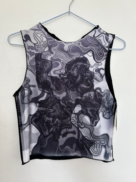 Printed Crop top | Black Swirl Print | Large