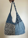 Up-cycled Denim and Zebra print Patchwork Shoulder Bag - One of a kind
