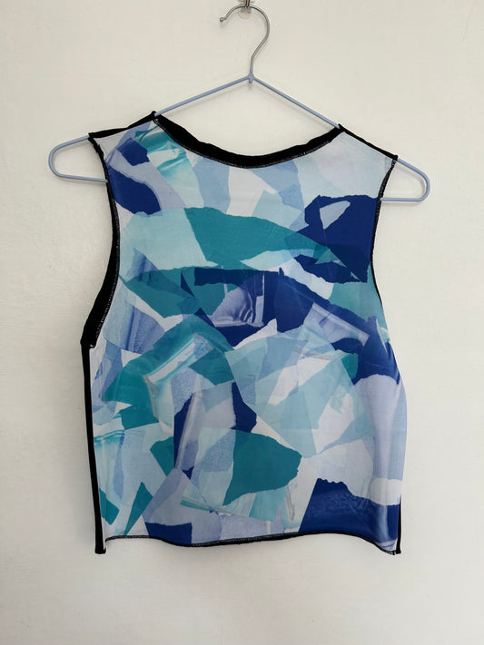 Printed Crop top | Blue Patchwork| Medium -  Large